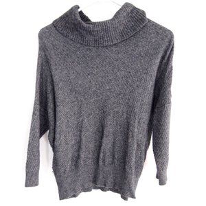 LOFT Womens Sweater S Dark Grey Cowlneck Drop Shoulder Wool Dolman 3/4 Sleeve